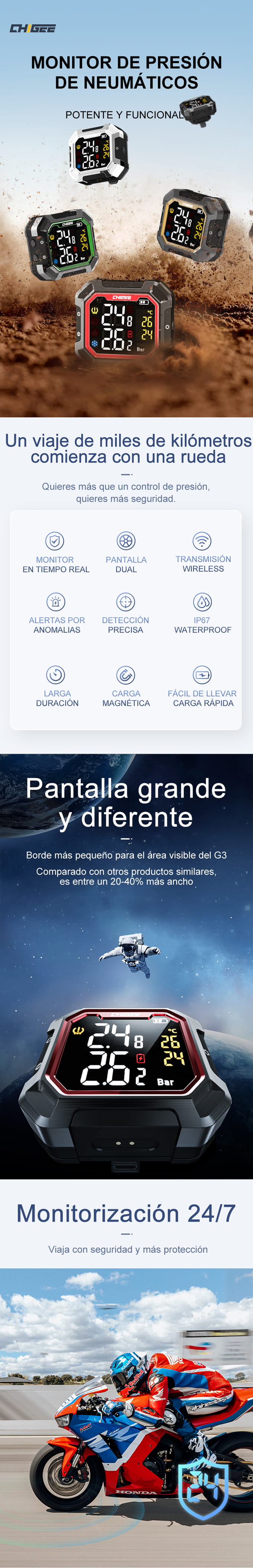 Más funciones y opciones disponibles para Dispositivo Chigee G3